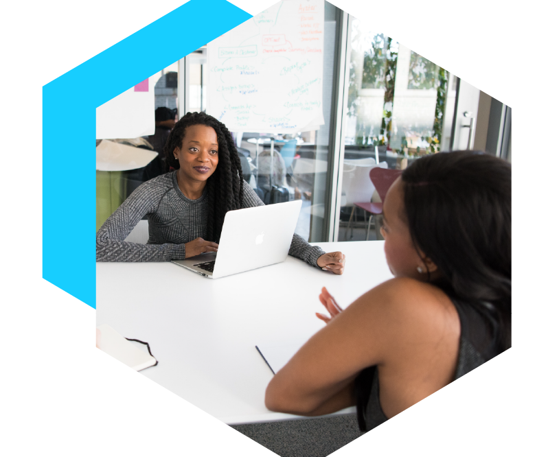 Two female entrepreneurs having a brainstorming session