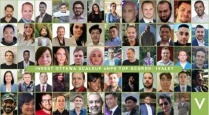 A collage graphic featuring the employees of 1Valet - with the words: Invest Ottawa ScaleUp eNPS top scorer: 1Valet