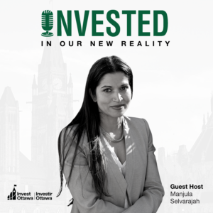Graphic for season 10 of Invested in our New Reality podcast - featuring guest host Manjula Selvarajah