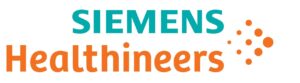 Logo for Siemens Healthineers, featuring blue and orange font 