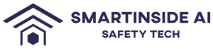 The logo for safety-tech solutions provide Smart Inside. The logo is on a white background in blue, with a design to the left and the text Smartinside Ai safety tech written in blue font as well. 