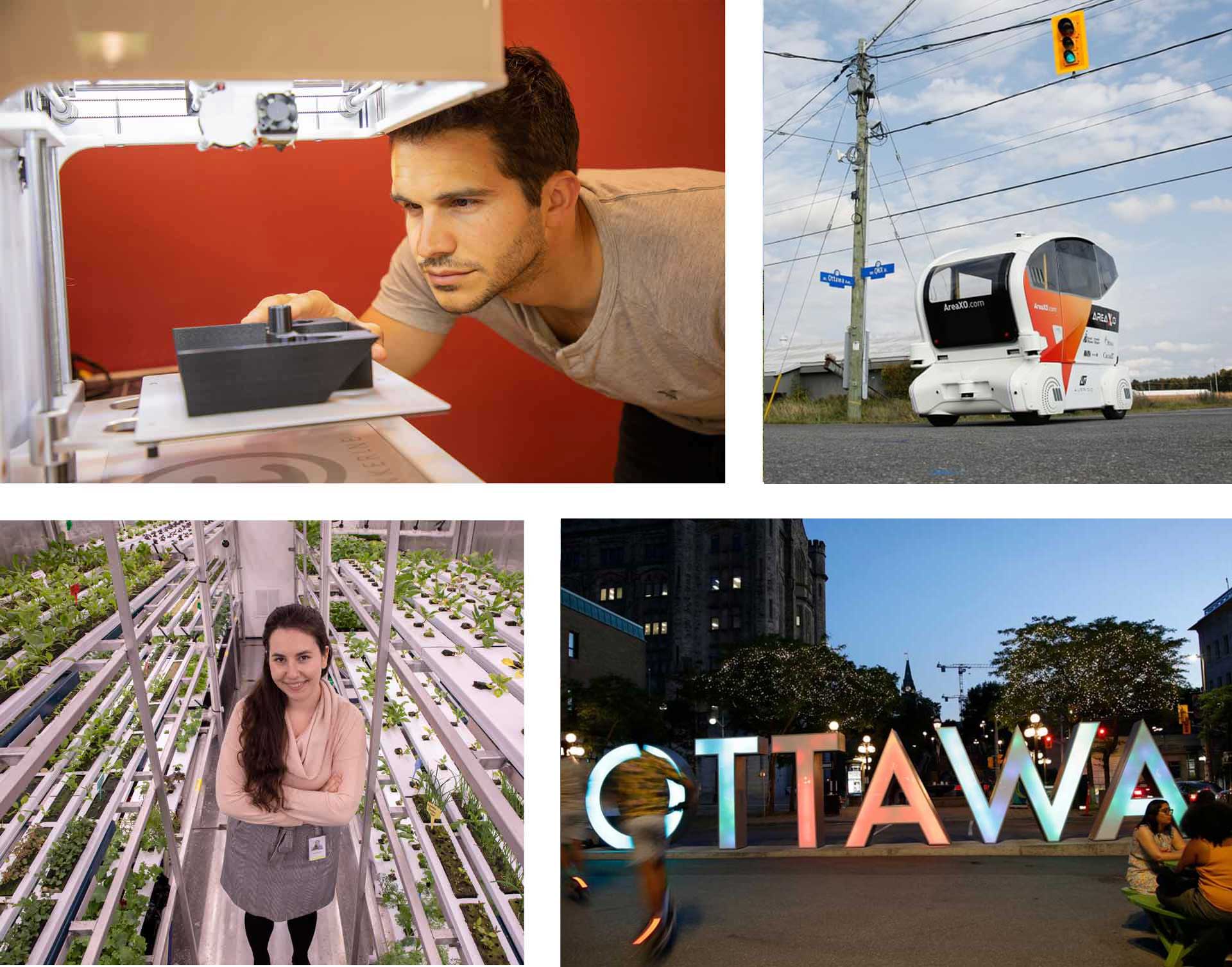 : Grid of innovation images, The Growcer, Aurrigo Pod and Jim Watson