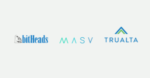 An image featuring the three logos of bitHeads, MASV, and Trualta. 