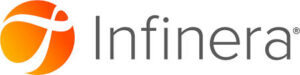 the logo for Infinera, which has an orange infinity-based design to the left of simple grey font with the company name, Infinera. 