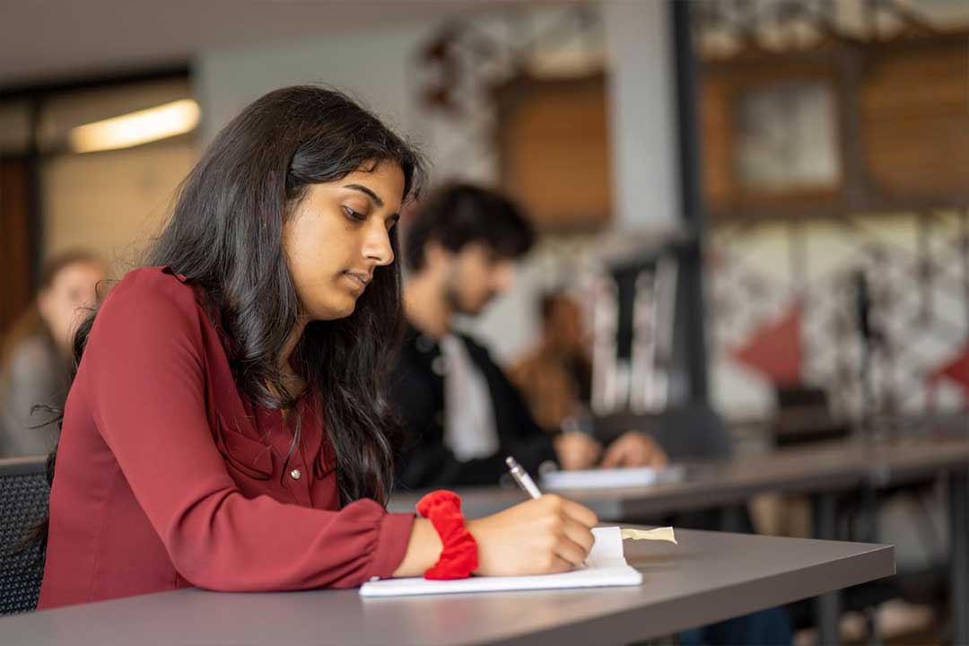 Student working at a desk
