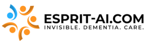 Graphic logo for Esprit AI which includes the tagline of Invisible. Dementia. Care. 