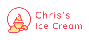 The logo for Chris's Ice Cream - featuring a line art design of a red and yellow ice cream cone and red text with the company name. 