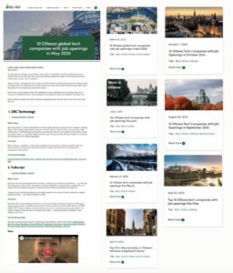 A screenshot of a collection of blogs highlighting open tech roles in the Ottawa region.
