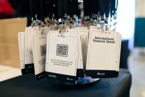 An image of lanyards from the "F" Factor International Women's Month event. 