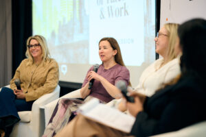 Heidi Hauver (centre), in discussion with HR leaders featuring Megan Paterson (left), Stefanie McNeil (Right) and moderator Kirsi Maharaj (far right). 