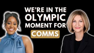 An image featuring profile images of Power of Why podcast host Naomi Haile and MDA Space's Amy MacLeod. The text reads: We're in the Olympic moment for comms."