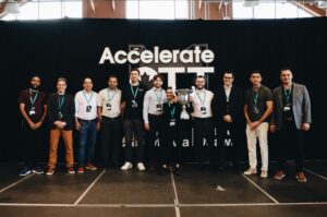 Competitors in the 2026 Startup World Cup Ottawa Regional competiton gather for a photo following the event. 