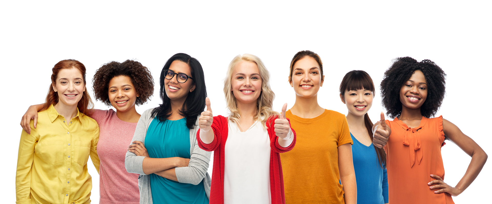 Group of women smiling and giving thumbs up